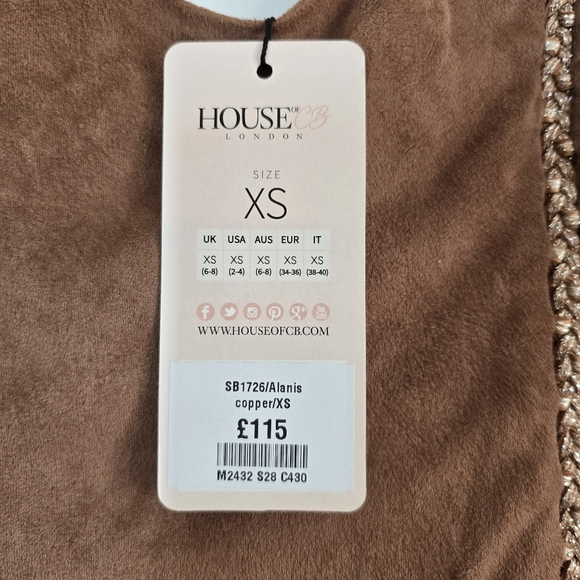 House Of CB Alanis Brown Faux Suede Fitted Midi Dress XS - Picture 11 of 12